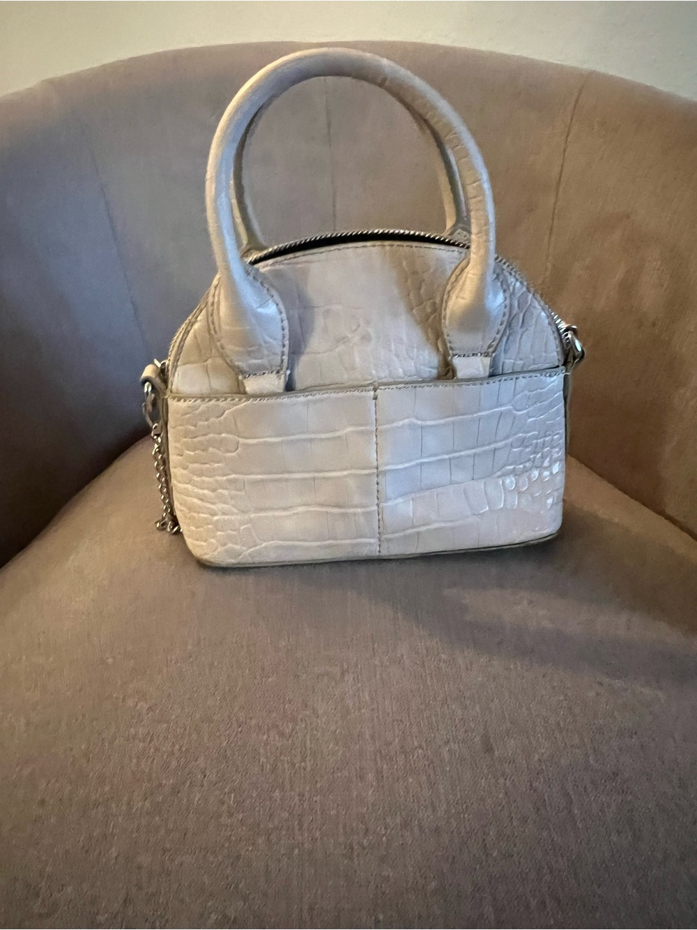 Zara Cream Croc-Embossed Mini Dome Crossbody Bag